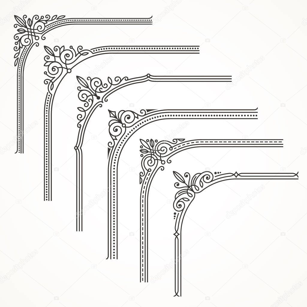 Flourishes ornate frame or corner design elements. Vector illustration.