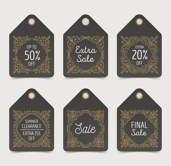 Set of flourishes pattern decorated sale tags or labels. Vector illustration. — Stock Vector