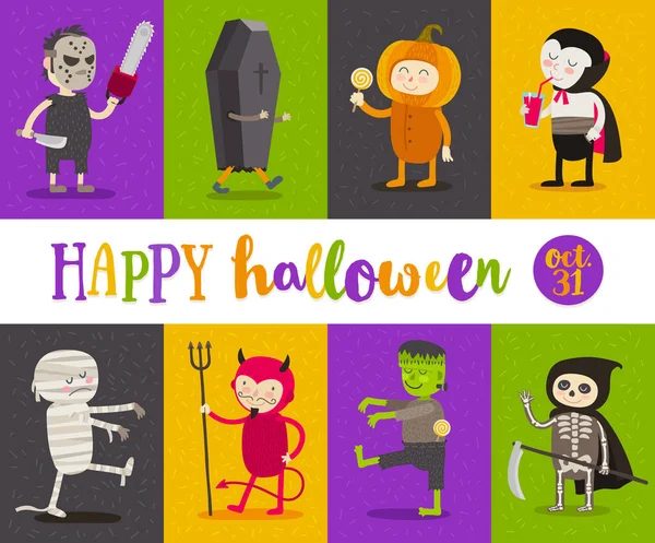 Set van Halloween stripfiguren. Vectorillustratie. — Stockvector