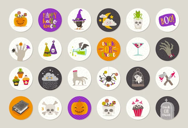 Conjunto de etiquetas de regalo y etiquetas de Halloween con saludos navideños, objetos, signo y símbolo. Ilustración vectorial . — Archivo Imágenes Vectoriales