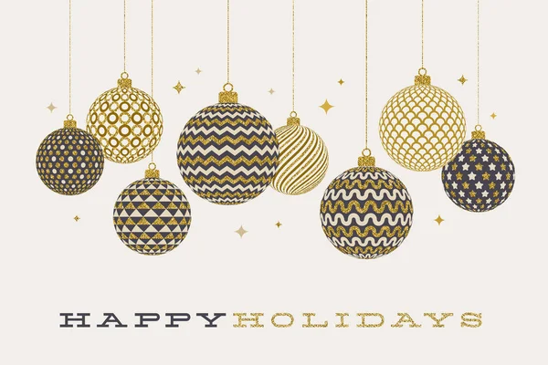 Biglietto di auguri natalizio - palline d'oro modellate su sfondo bianco. Illustrazione vettoriale . — Vettoriale Stock