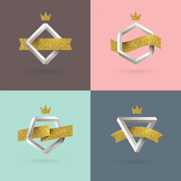 Abstraktes Emblem mit unmöglicher Form und glitzerndem Goldband. Vektorillustration. — Stockvektor