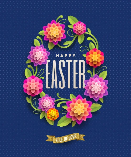 Ostergrußkarte - Blumenrahmen in Form eines Ostereiers mit Ostergruß. Vektorillustration. — Stockvektor