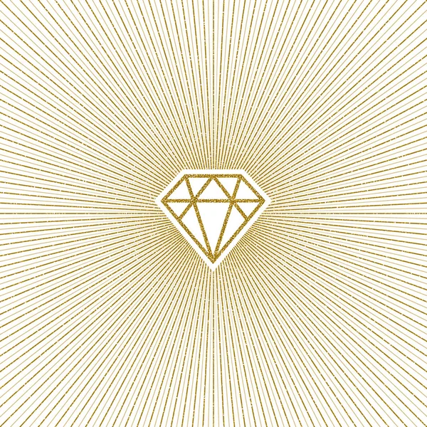 Glitter ouro brilhante diamante com sunburst. Ilustração vetorial . — Vetor de Stock