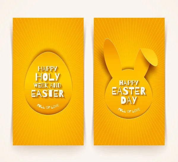 Velikonoční pozdrav bannery. Velikonoční pozdrav na papíře snížit siluetu králíka hlava a vejce. Vektorové ilustrace. — Stockový vektor