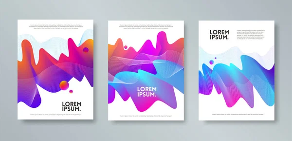 Conjunto de diseño de cubierta con formas de flujo multicolor abstractas. Plantilla de ilustración vectorial. Diseño abstracto universal para cubiertas, volantes, pancartas, tarjetas de felicitación, folletos y folletos . — Archivo Imágenes Vectoriales