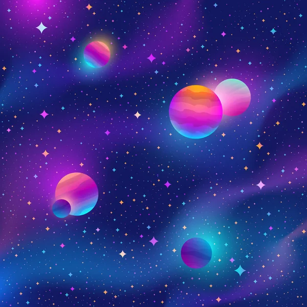 Fond de l'espace avec des étoiles et des planètes colorées. Illustration vectorielle . — Image vectorielle