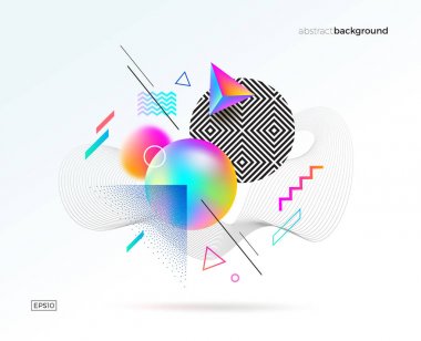 Astract tasarım ile farklı geometrik, 3d, doğrusal vektör ve noktalarla şekiller. Soyut çok renkli kompozisyon.