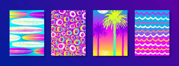 Conjunto de vacaciones de verano y vacaciones dibujado a mano fondo multicolor para carteles o tarjeta de felicitación. Ilustración vectorial . — Archivo Imágenes Vectoriales