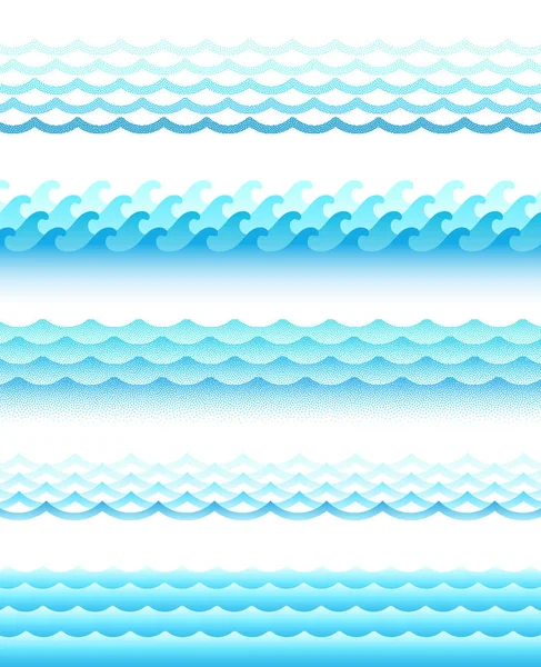 Ensemble de vagues d'eau de style différent. Illustration vectorielle . — Image vectorielle