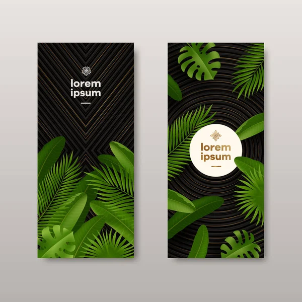 Trópusi bannerek hely a szöveget vagy üzenetet hagy. Vektoros illusztráció. Szórólap, utalvány, kupon vagy brosúra design. — Stock Vector
