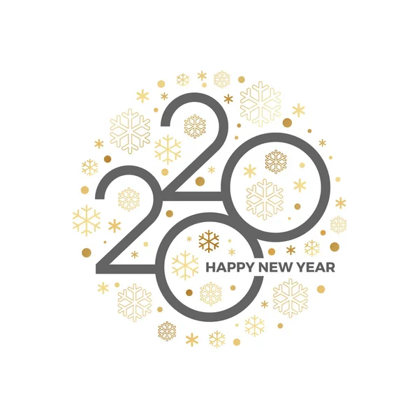 Logo de año nuevo 2020 con saludo navideño y showflakes sobre un fondo blanco. Diseño para tarjeta de felicitación, invitación, calendario, etc. . — Vector de stock