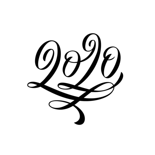 2020 års logotyp. Nyår blomstrar kalligrafi. Semester vektor illustration. Design för gratulationskort, inbjudan, kalender, etc.. — Stock vektor