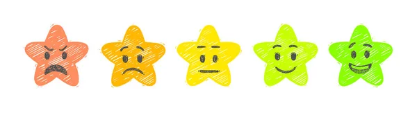 Estrellas Dibujadas Mano Retroalimentación Emoticonos Estrellas Escala — Vector de stock