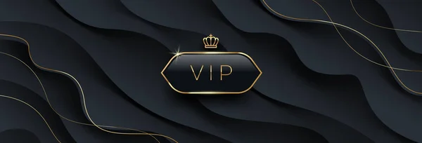 Etiqueta Vidrio Negro Vip Con Corona Dorada Marco Sobre Fondo — Vector de stock