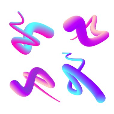 Değişik renkte harmanlama şekilleri. Renkli sıvı şekilleri. Poster, el ilanı, kapak ve benzeri şeyler için izole edilmiş tasarım ögesi kümesi.