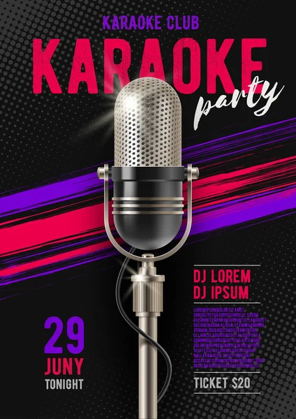 Karaoke Poster Template Retro Microphone Vector Illustration Design Cover Flyer — Stock Vector