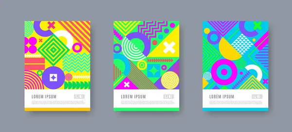 幾何学的な形状とパターンで設定されたポスター 流行の多色デザイン カバーデザイン ベクターイラスト — ストックベクタ