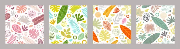 Nahtloser Hintergrund Mit Tropischen Blättern Und Pflanzen Florales Mehrfarbiges Nahtloses — Stockvektor
