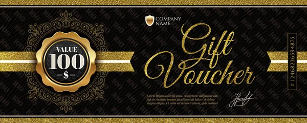 Gift Voucher Template Glitter Gold Elements Vector Illustration Gift Voucher — Stock Vector