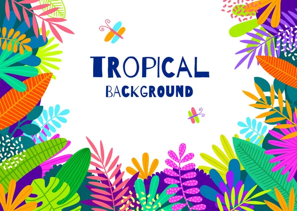 Sfondo Con Foglie Piante Tropicali Disegno Floreale Multicolore Copertina Poster — Vettoriale Stock