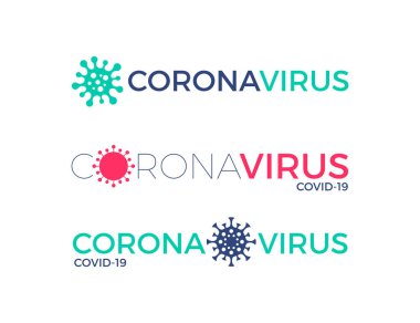 Virüs sembollü Coronavirus logosu seti. Coronavirus manşeti. Covid-19 tipografi tasarımı. Vektör illüstrasyonu.