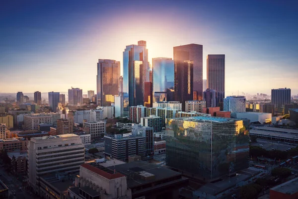 Pôr Sol Sobre Centro Los Angeles Cores Retrô Tema Califórnia — Fotografia de Stock