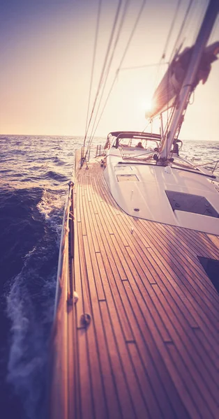 Foto Stile Retrò Yacht Legno Mare Aperto Lungo Viaggio Allo — Foto Stock