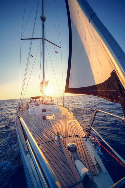 Retro Stílusú Fotó Jacht Nyílt Tengeren Hosszú Utazás Szépség Yacht — Stock Fotó