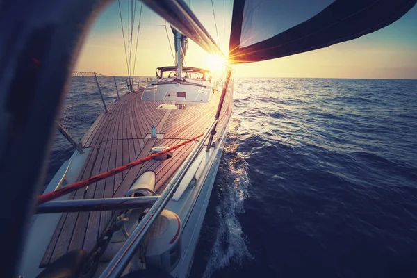 Retro Stílusú Fotó Jacht Nyílt Tengeren Hosszú Utazás Szépség Yacht — Stock Fotó
