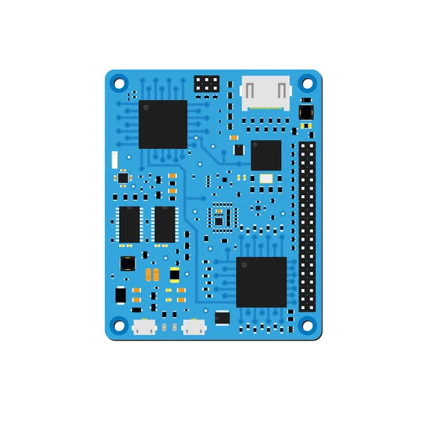 Tablero de gama alta azul electrónico DIY con un microcontrolador — Vector de stock