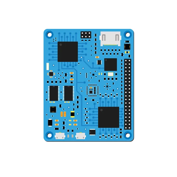 Placa high-end azul eletrônica DIY com um microcontrolador — Vetor de Stock