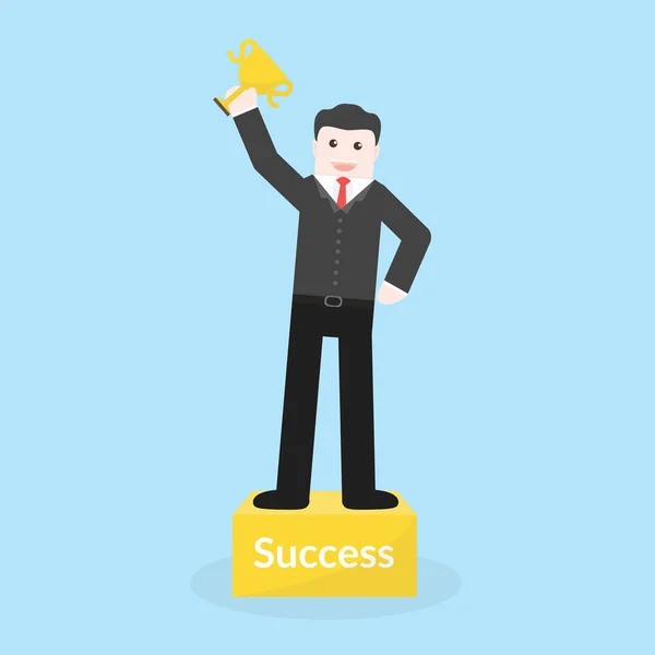 Success concept by business man holding trophy and stood on the — Stockový vektor