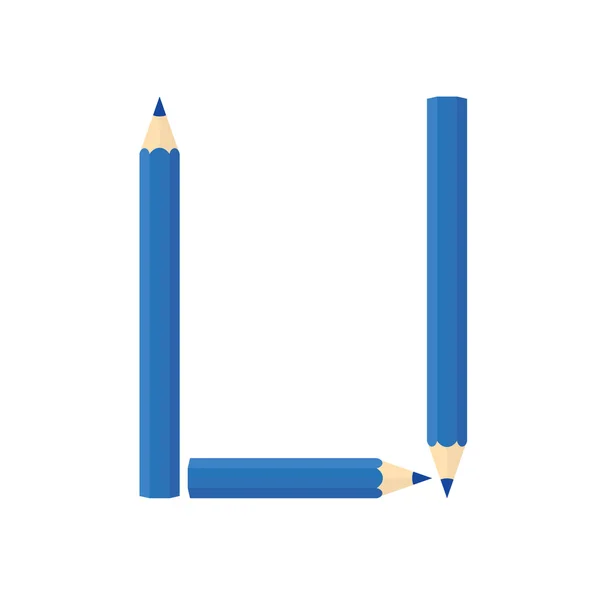 어 레인지 의 U 라는 글자들을 사용하여 나무 연필의 개념을 색으로 표현 함 — 스톡 벡터