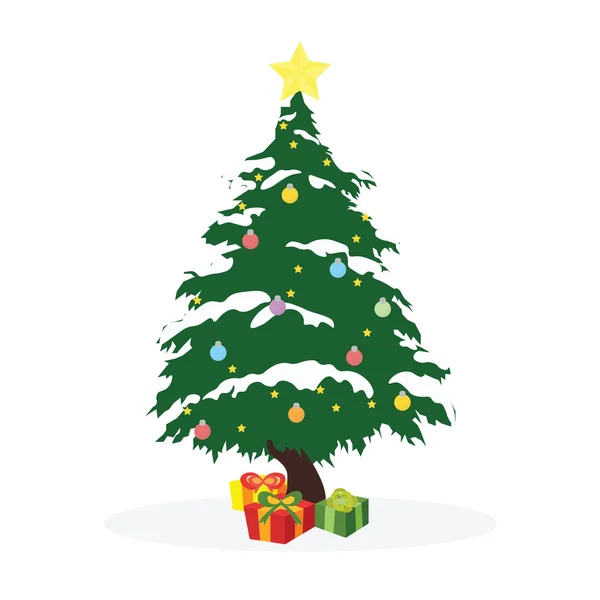 ツリーとギフトボックスによるクリスマスのコンセプト — ストックベクタ