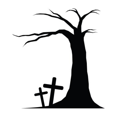 vektör ve simge, Cadılar Bayramı 'nın ağaç ve mezarları.