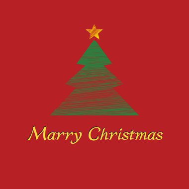 Noel kartı kavramı ağaç ve kırmızı arka plan ile