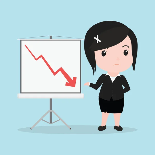 Business Woman concept by projector has  lower graph — Stock Vector