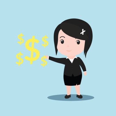 Business women in a suit thinking about money clipart