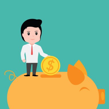 Kumbara para koyarak işadamı çizgi film