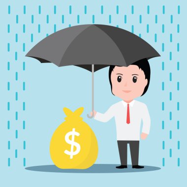 Şemsiye yağmur ile işadamı korur