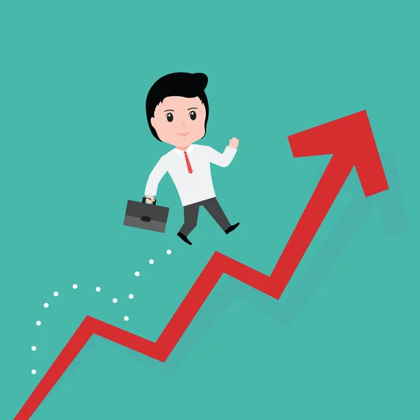 Uomo d'affari saltare grafico in crescita, cartone animato EPS10 — Vettoriale Stock
