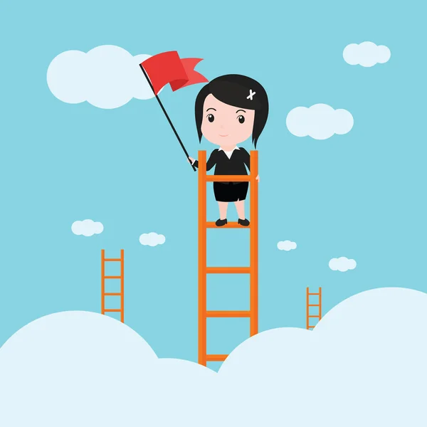 Zakenvrouw, een ladder van succes voor bedrijven. — Stockvector