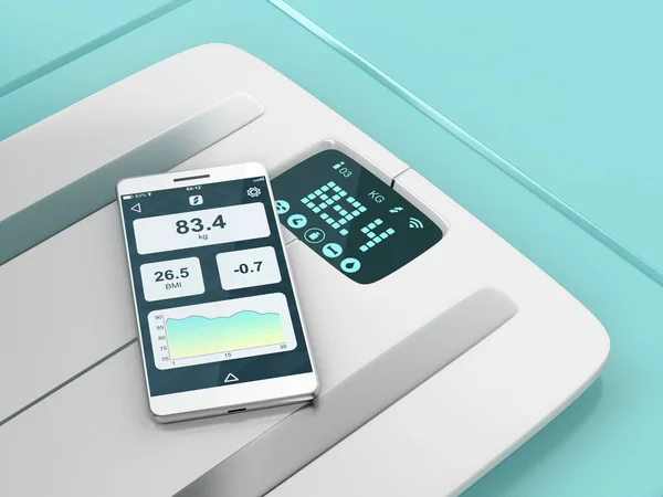 Smart vikt skala och smartphone — Stockfoto