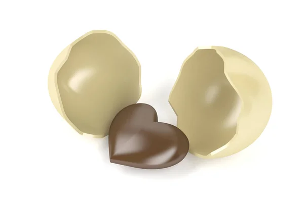 Chocolade hart in chocolade ei — Stockfoto