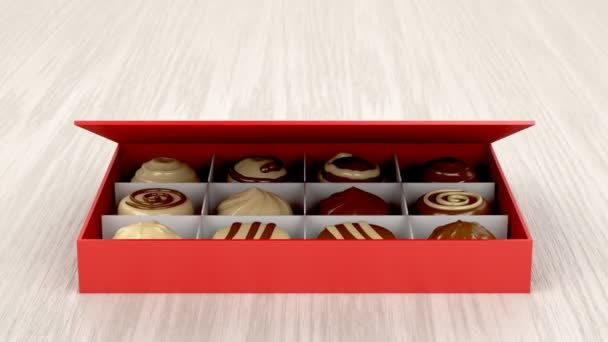 Gift box with chocolate candies — Stock Video