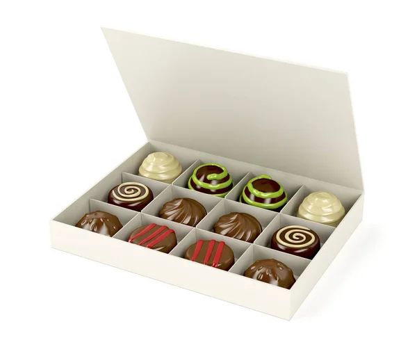 Caja con bombones de chocolate — Foto de Stock