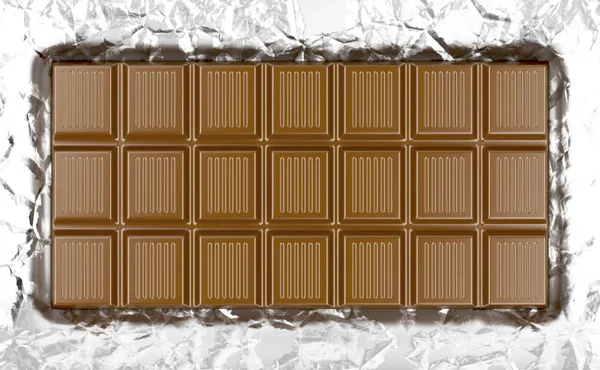 Barre de chocolat sur feuille d'aluminium — Photo