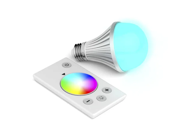 Remote control and LED bulb — Stock Photo, Image