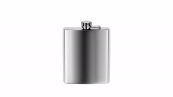 Silver Hip Flask Spins White Background — Stock Video